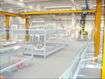Carroponte per la movimentazione di un manipolatore adibito a spostare porte per ascensori